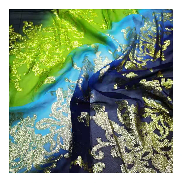 New Design Women Silk Material Garbasar Textile Natural Pure Silk Fabric Metal Wire Jacquard Chiffon Tulle Fabric