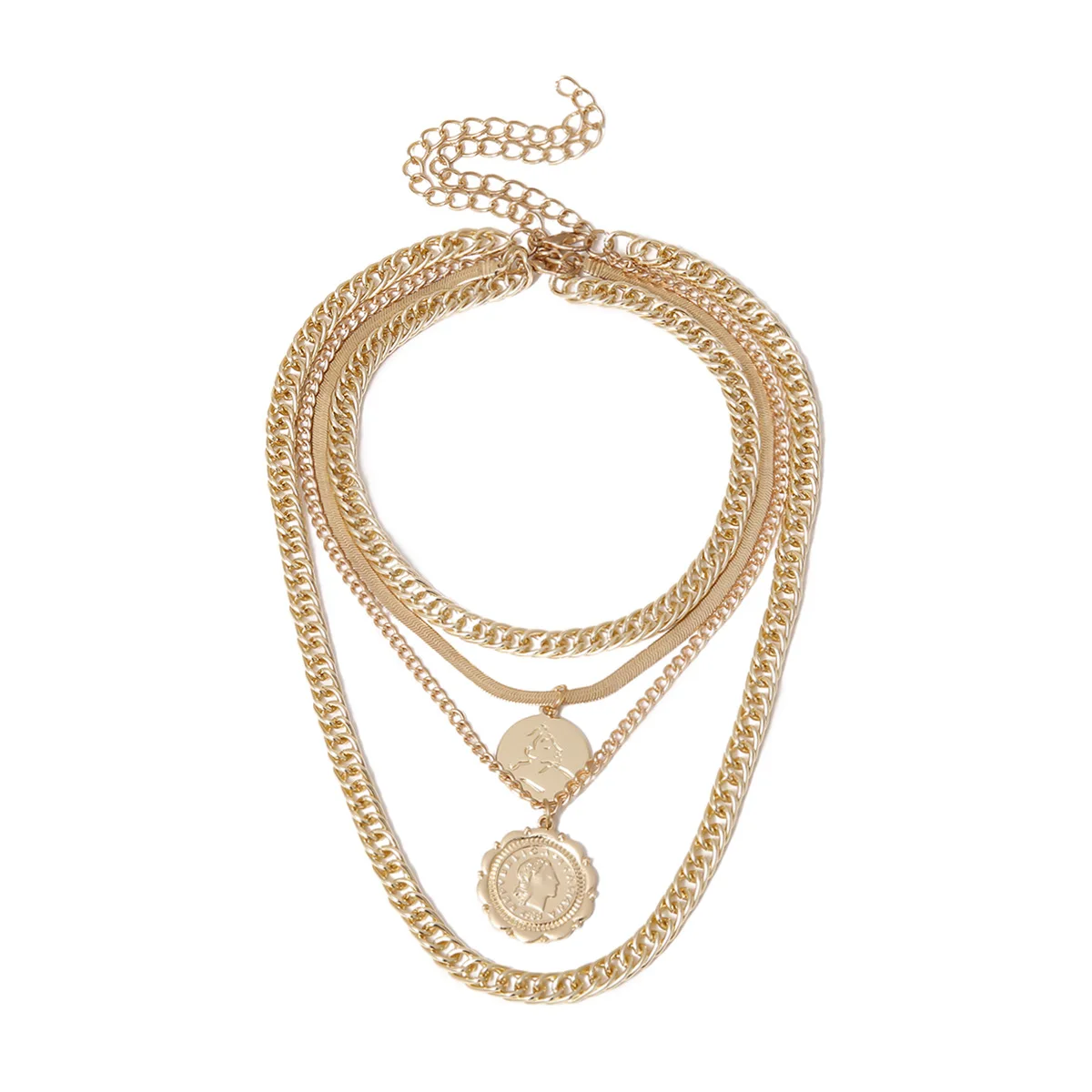 European and American jewelry personality exaggerated hip-hop thick chain multi-layer retro round card lace necklace