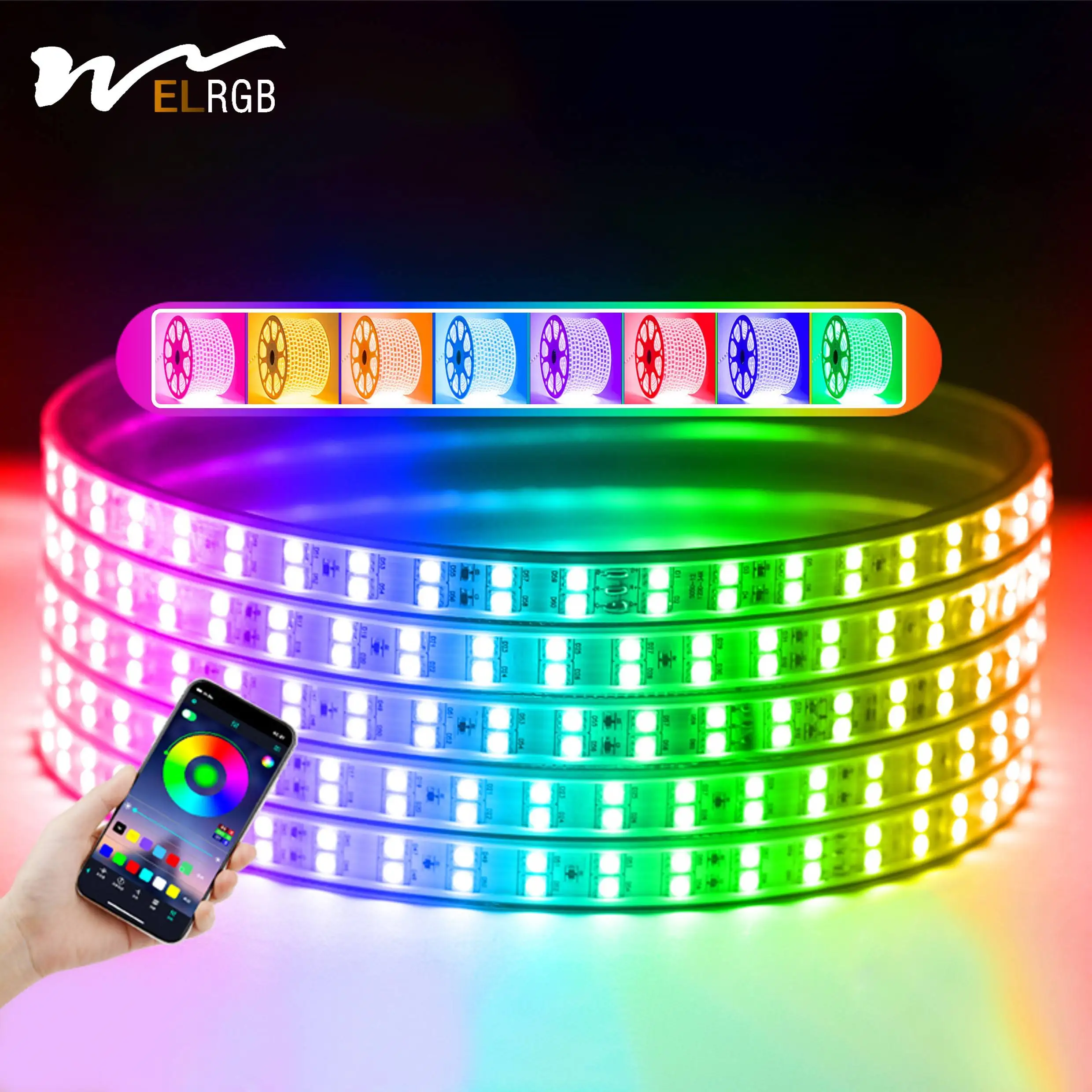 Double Row RGB LED Strip Light Flexible 180LEDs/M Waterproof 220V/110V Light with Controller Warm White Emission