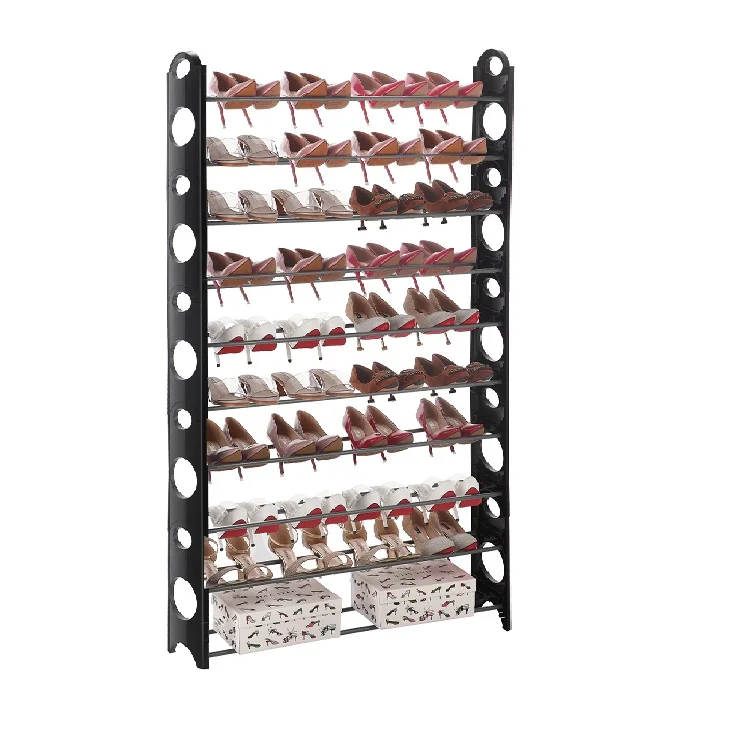 Hot sale 50 pairs folding stackable plastic shoe rack with 10 tiers