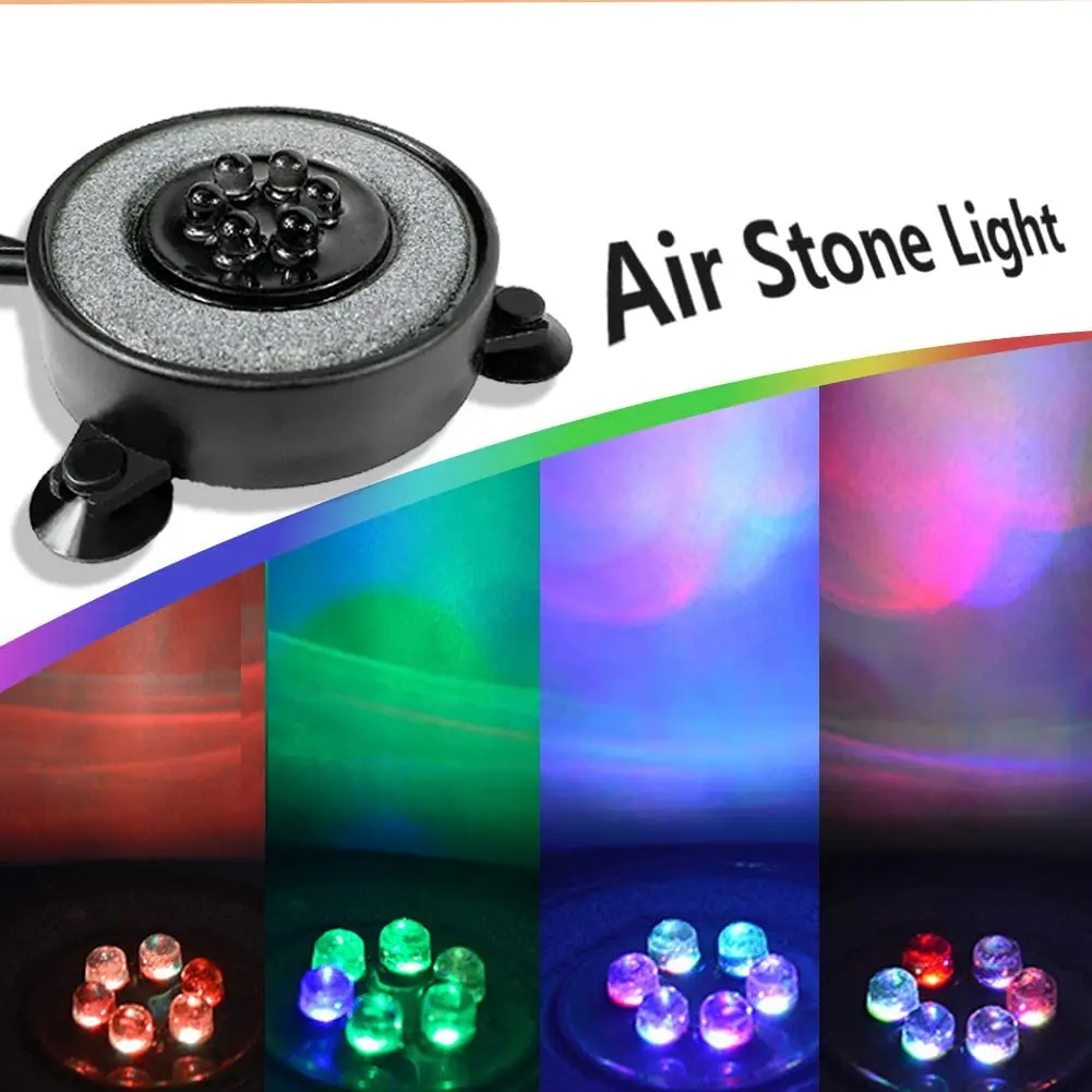 Plant Fish Tank Bubbler 6 LEDs WRGB Light IP68 Waterproof Decoration Accessories Aquarium Bubbles Stone with LED AQUARIUM LAMP