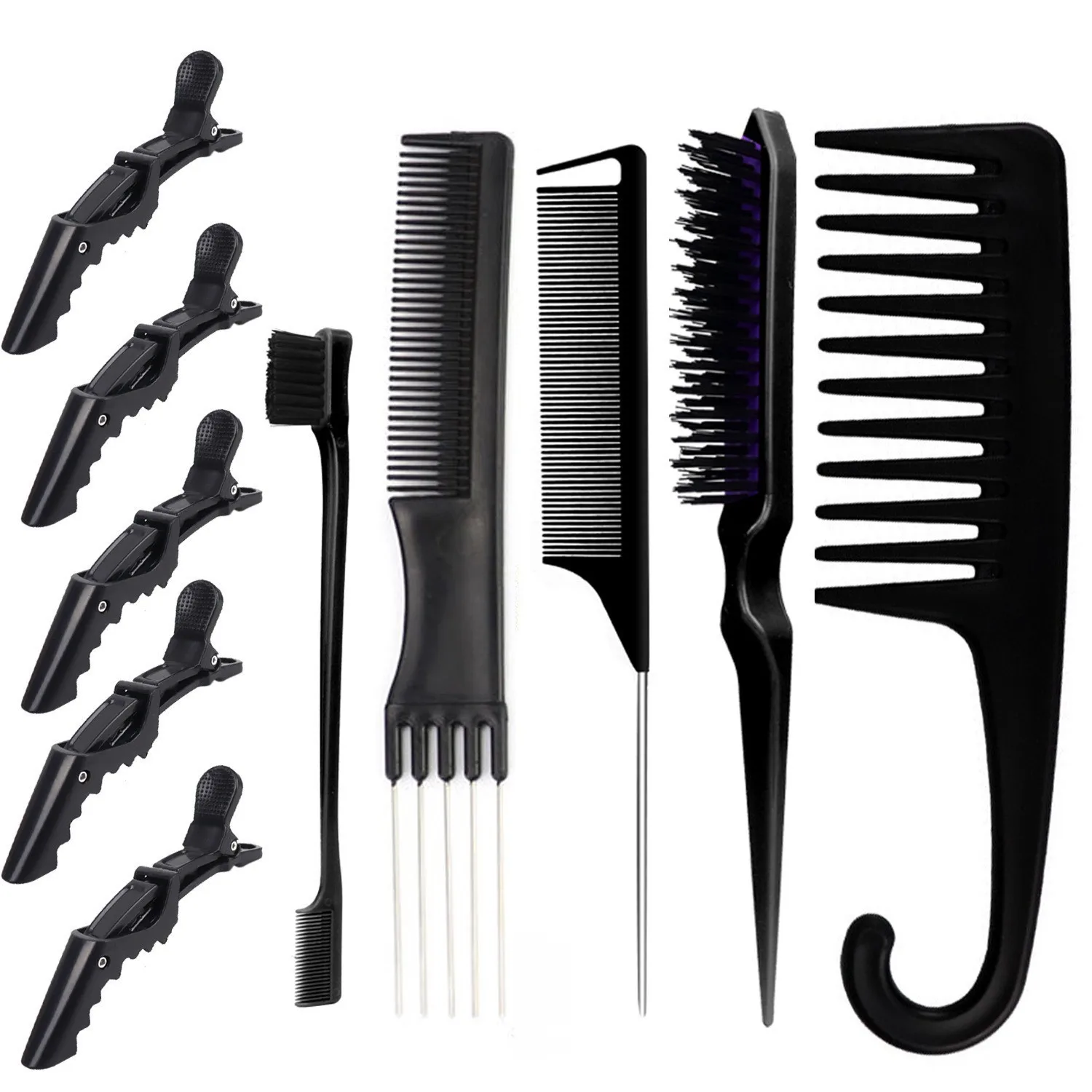 10pcs Hair Styling Comb Set Curly Tools Clips Cleaning Hairdressing Message Salon Hairbrush Set