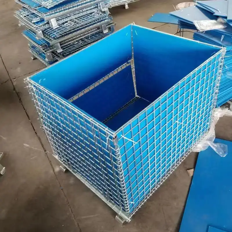 Warehouse storage collapsible bulk wire mesh pallet container
