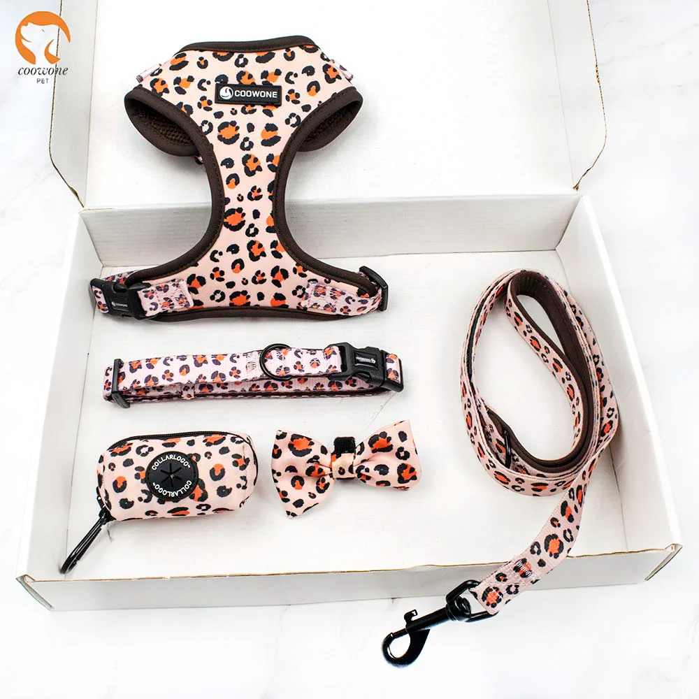 Coowone Dog Harness Set Personalized Dog Harness Set with Matching Dog Collar Leash Bow Tie Pet Products