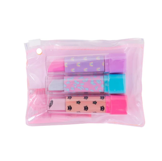 PVC zipper bag 3 in cartoon core spot lipstick modeling eraser student rubber stationery