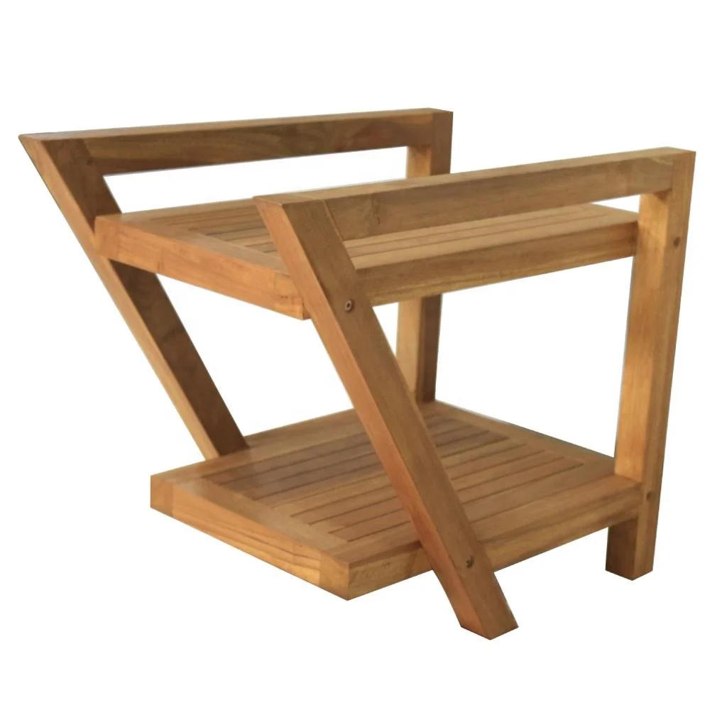 Condong Stool Bookshelf with 2 levels and handles handmade of high quality teak wood originally from Indonesia