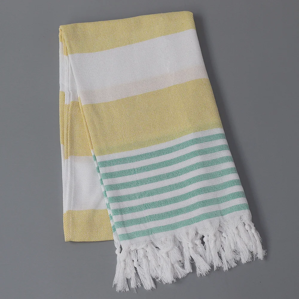 2023 summer best selling fashion stripes turkish cotton polyester beach towel with  tassels wholesale