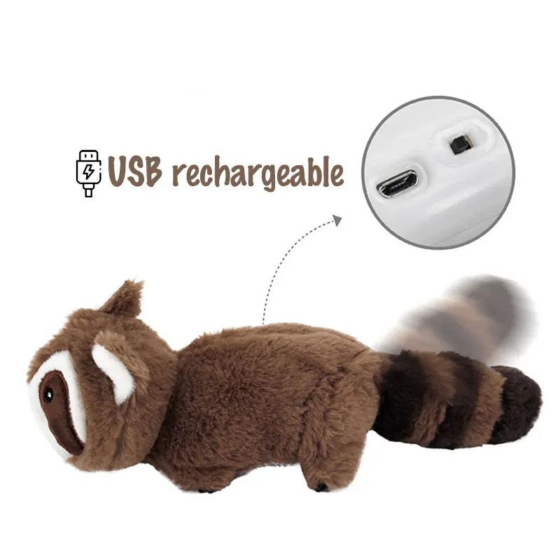 Soft Faux Rabbit Fur Built-in Electric Movement Custom Plush Toy Interactive Wagging Tail Rechargeable Pet Chew Toys