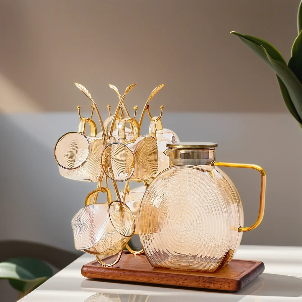 2500ml Large Capacity Creative high borosilicate heat resistant brown snail glass Pitcher  and cup set with lid