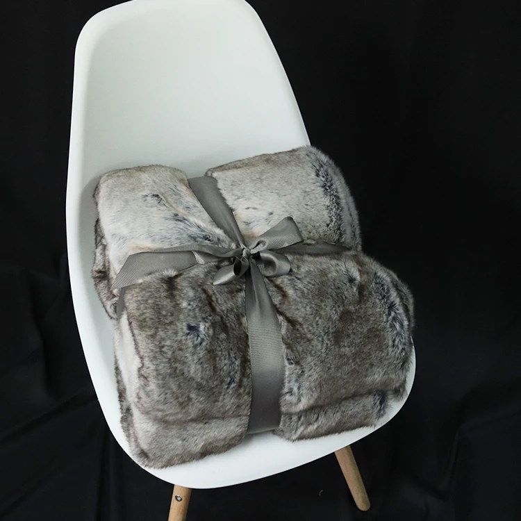 Grey Plain Heavy Thick Double Layer Faux Fur Throw Blanket