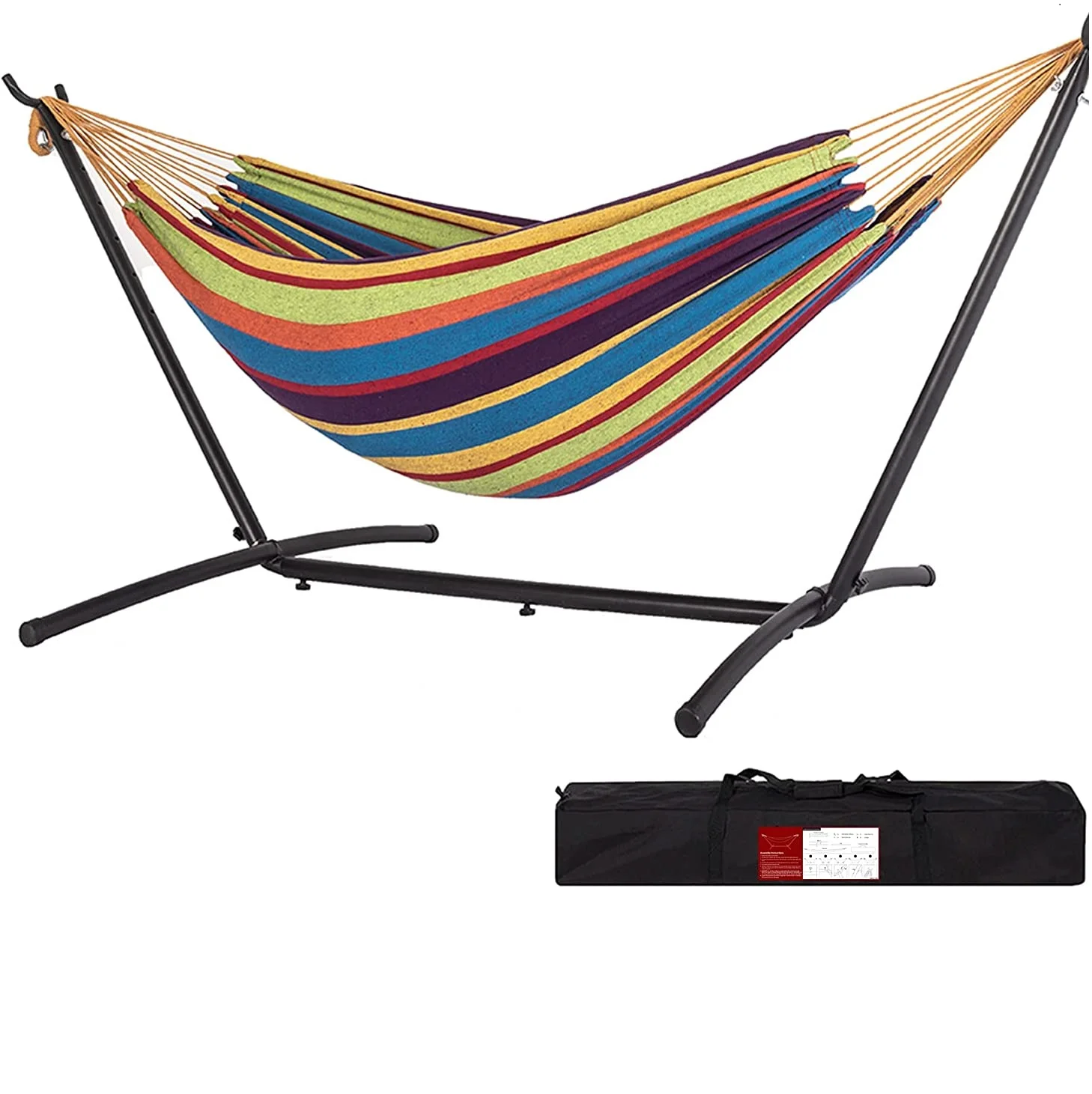 Custom printed portable outdoor hammock rainbow garden travel camping polyester cotton canvas hammock with stand