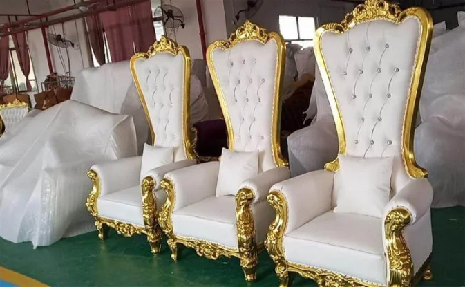High Quality High Back Gold Color Bride and Bridegroom Wedding Throne Chairs