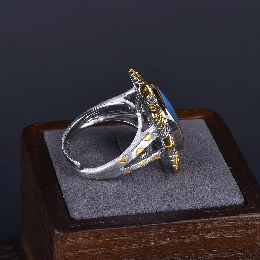 925 Silver Gold Plated Mabey Bead Zircon Inlaid Ring Italian Handicraft Mabei Bead Zircon Inlaid Ring