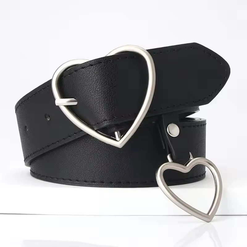 2024 New Fashion Lovely Heart Belt Women Custom Pu Leather And Genuine Leather Belt For Girls