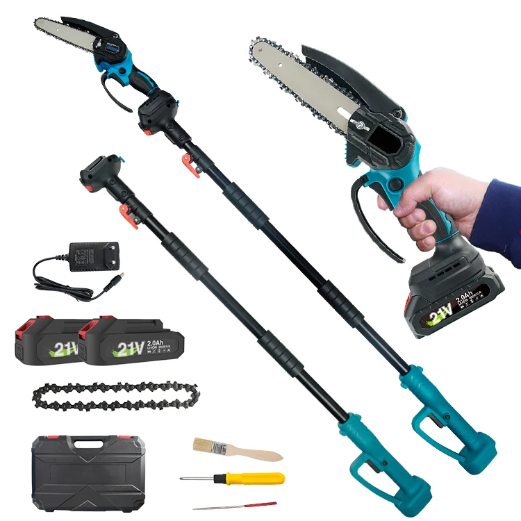 Original factory lithium battery powered 2000mAh long reach high branch extension telescopic pole cordless chainsaw tree pruner