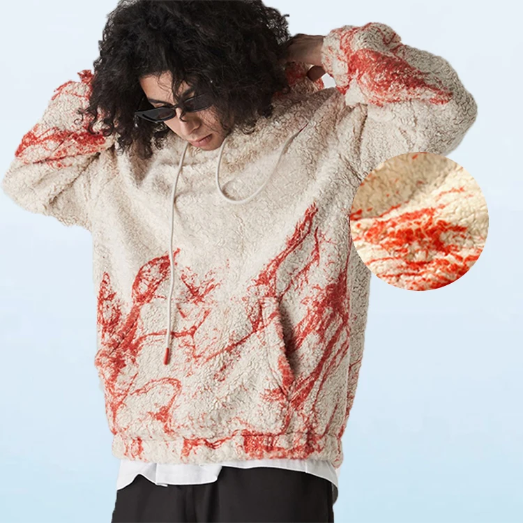 huili designer style new fashion hoodies sweatshirts warm custom flame pattern print hoodie men warm winter wool fleece hoodie