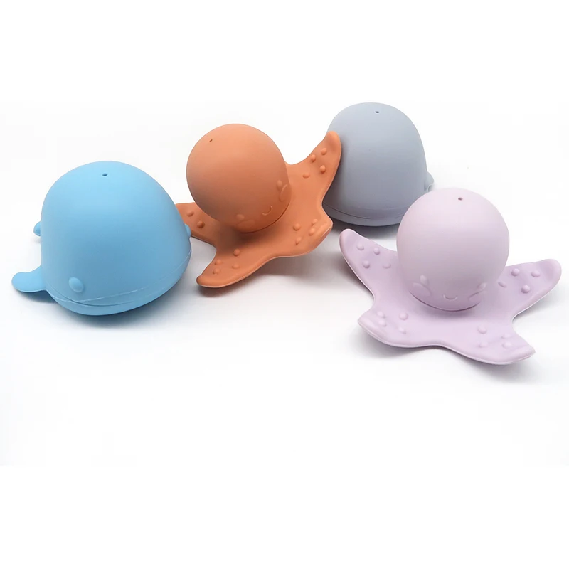 Baby Silicone Octopus and Whale Spray Water Toys Set Cute Animal Beach Toys Baby Bathtub Floating Toy Baby Gift Set for Toddler