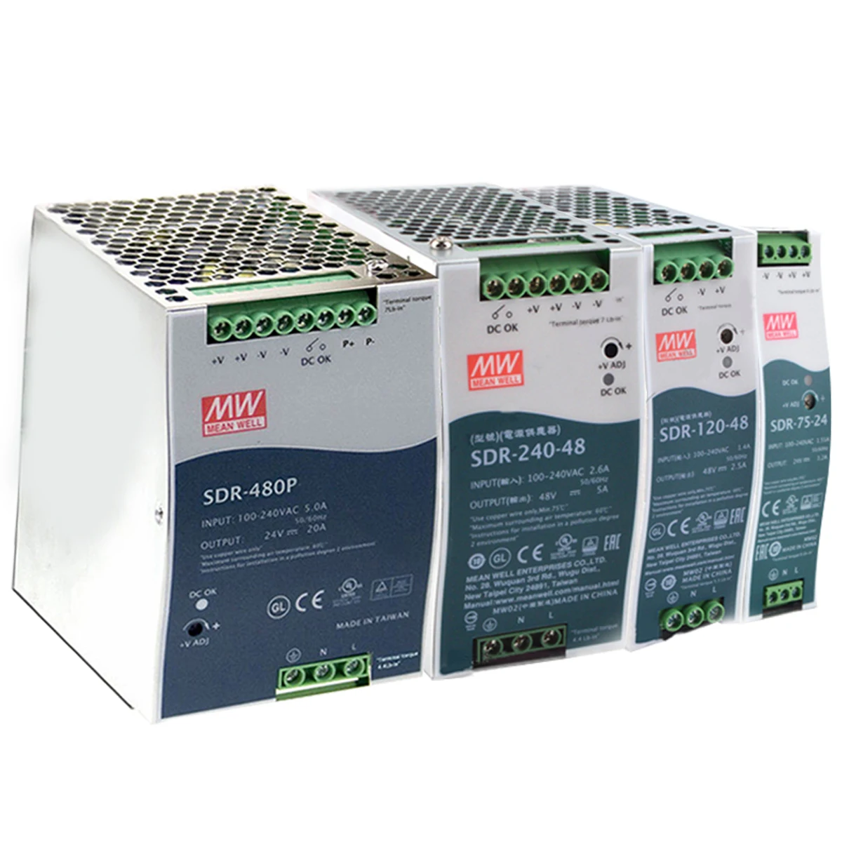 SDR-75/120/240/480/480p/960 Промышленный Din rail Источник питания переменного тока в постоянный 12/24/48V оригинальный бренд Mean well представляет с PFC