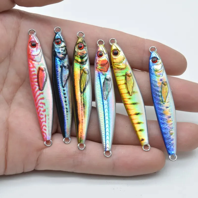 JIGGINGDUKE S-Shape Wood Jigging Lure 10g/15g/20g Slow Pitch Jig for Trout Fishing Printed Metal Jig Swim Bait Lure