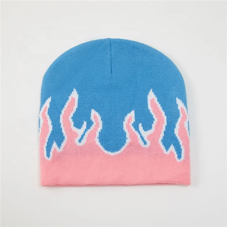 Adult Knitted Flame Pattern Hat Cute Students Outdoor Cycling Skiing Hat Lovely Cold Winter Keep Warm Hat for Couple