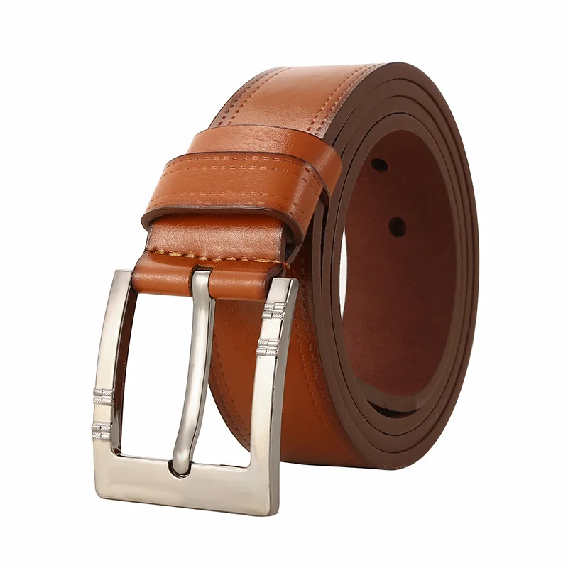 Professional manufacture custom brand logo and color durable genuine leather belt with casual square metal alloy buckle for men