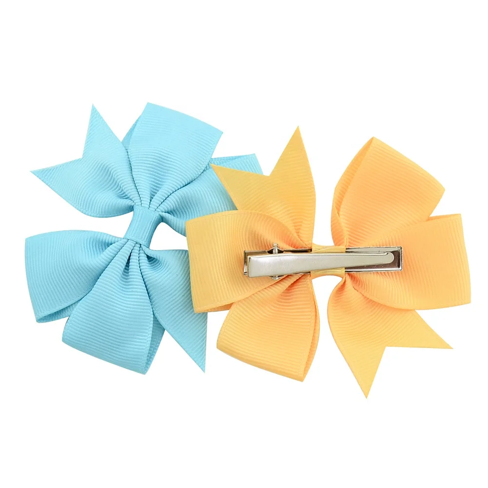 E-Magic High quality Custom eco-friendly 3.15 inches Grosgrain Multi-color ribbon bow with alligator clip for sweet girls