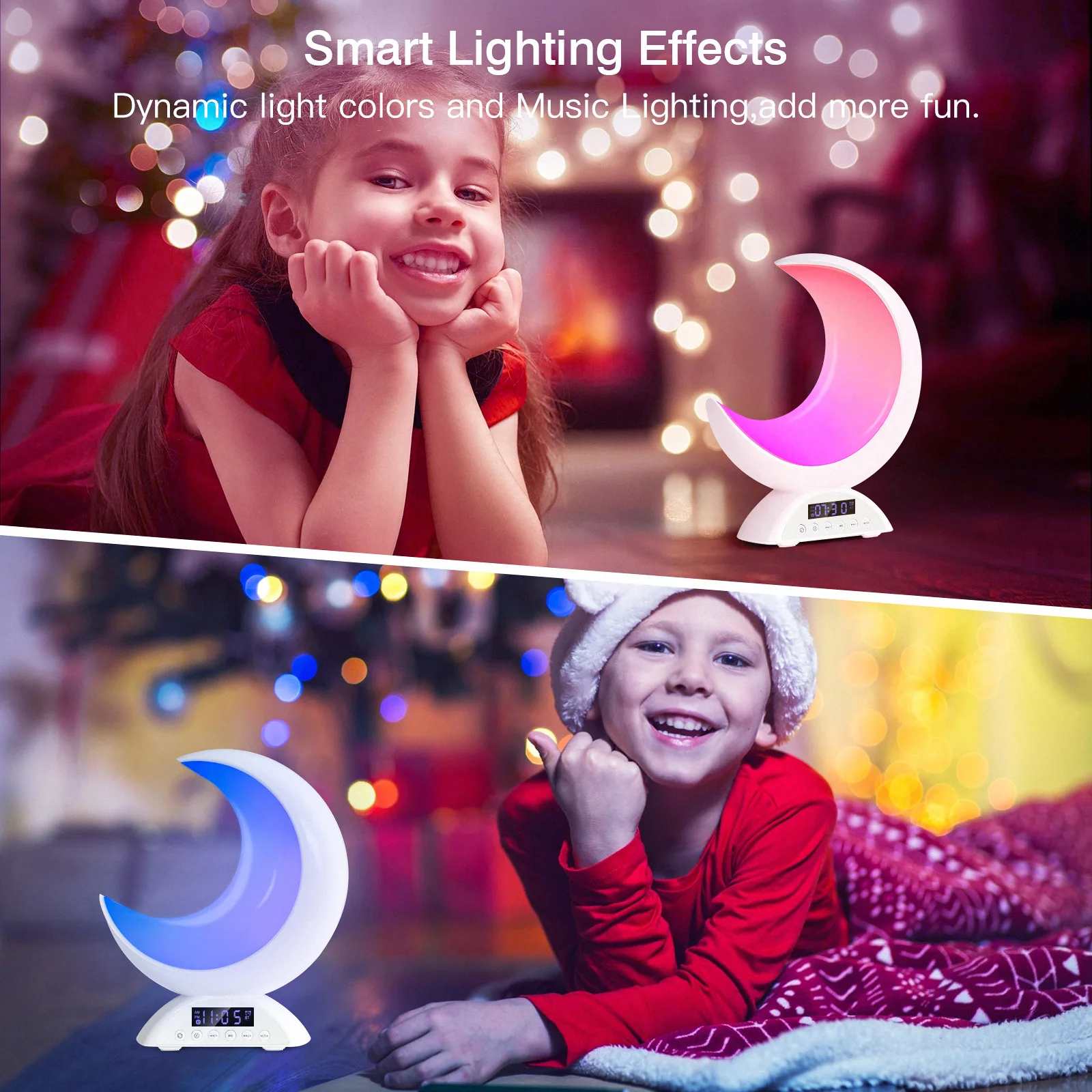 Hot Selling Smart RGB Color Changing Moon Shaped Alarm Clock BT Wireless Speaker Touch Control Table Clocks For Bedroom