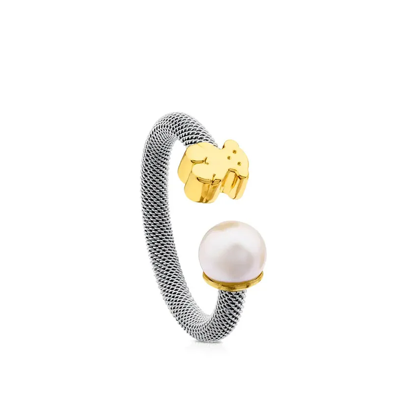 Custom Rose Gold 925 Sterling Silver Fashion Jewelry High Quality Steel wire weaving Adjustable Tous Bear ring For Women Gift