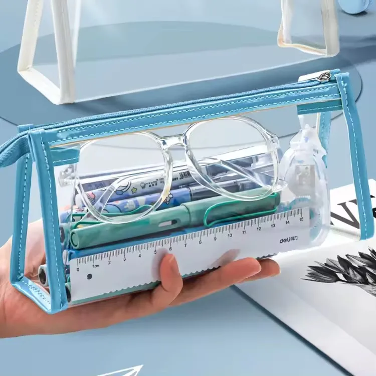 School Transparent Clear PVC Pencil Case Zipper Stationery Storage Pencil Pouch for Students