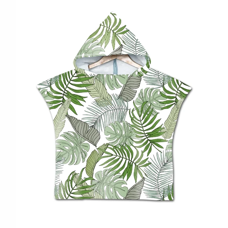 wholesale microfiber suede  digital printed beach hooded ponchos for children