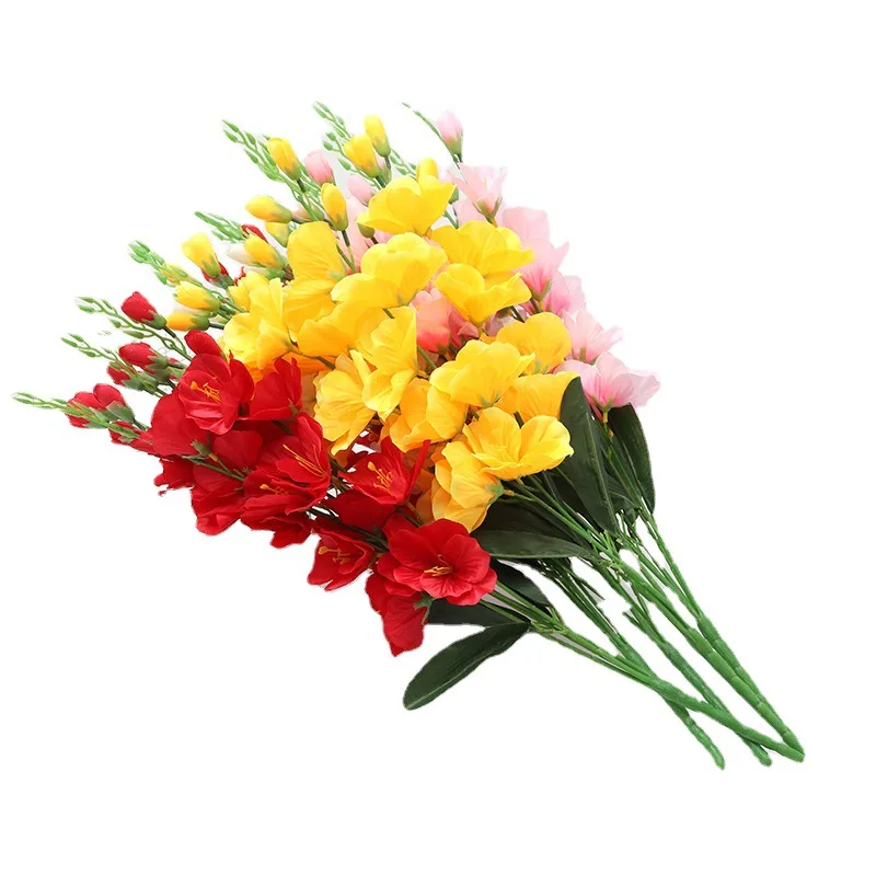 Wholesale Artificial Decoration Flowers   Living Room Wedding Hotel Decoration Red  Gladiolus Bouquet Artificial Flowers