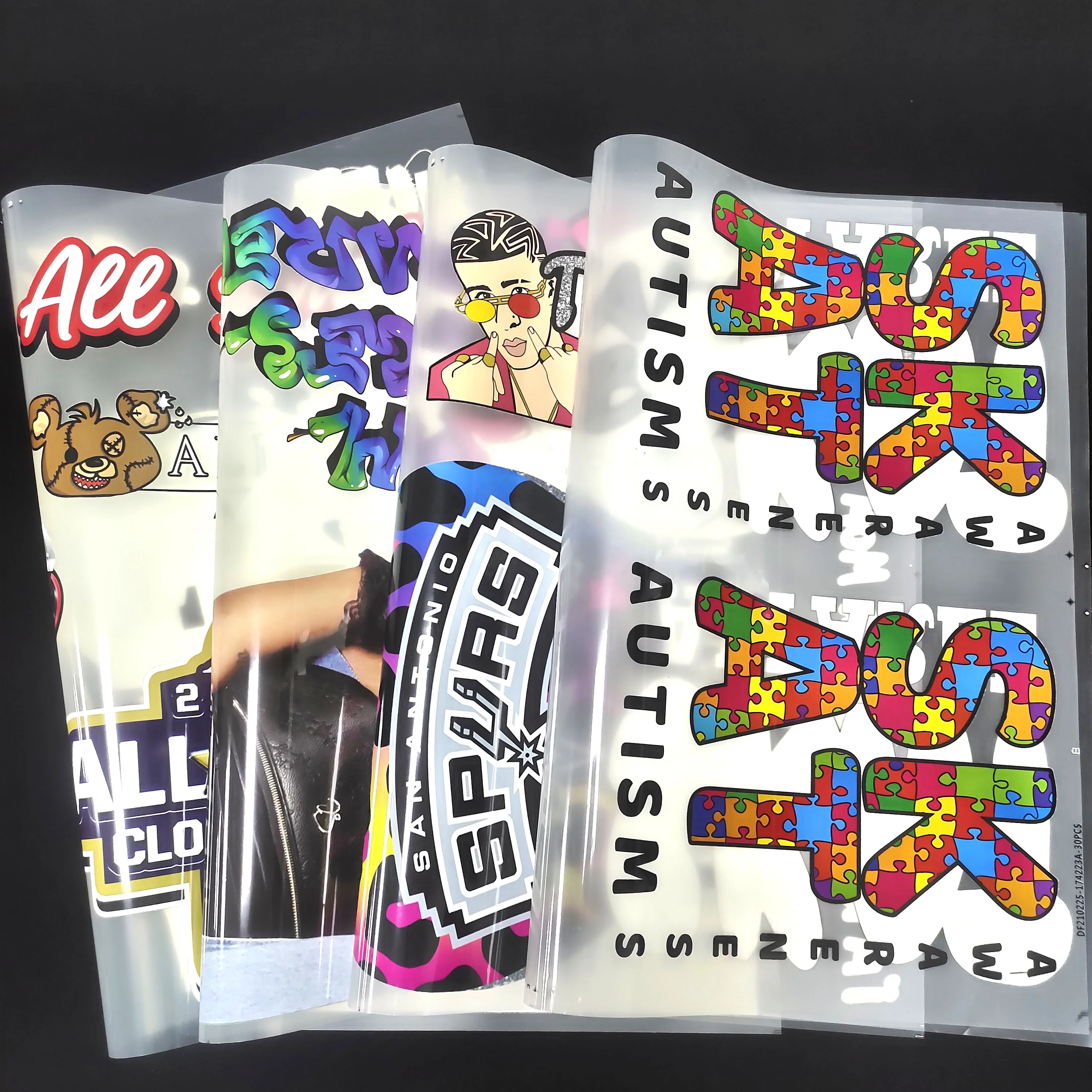  good washing hot peeling powder glue backing custom full color plastisol heat transfers logo for cotton mix t