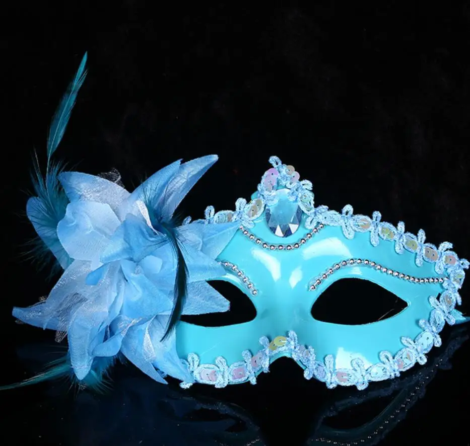Flower Feather Mask Halloween Masquerade Party Dance Venice  Gem Eyewear PVC