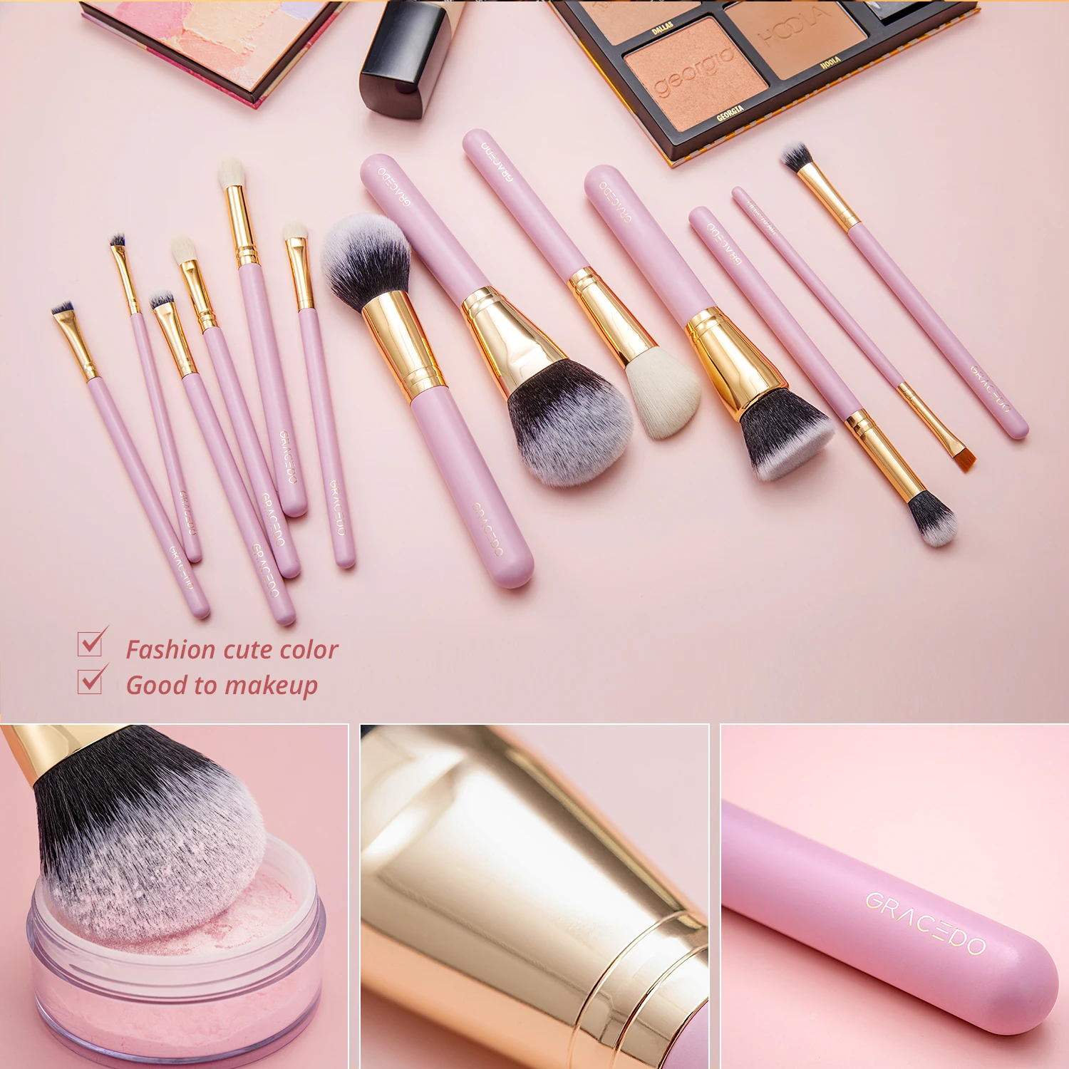 Gracedo Pink Professional 15pcs Make Up Brushes Synthetic Hair Cosmetic Foundation Powder Wholesale Brushes Makeup Set