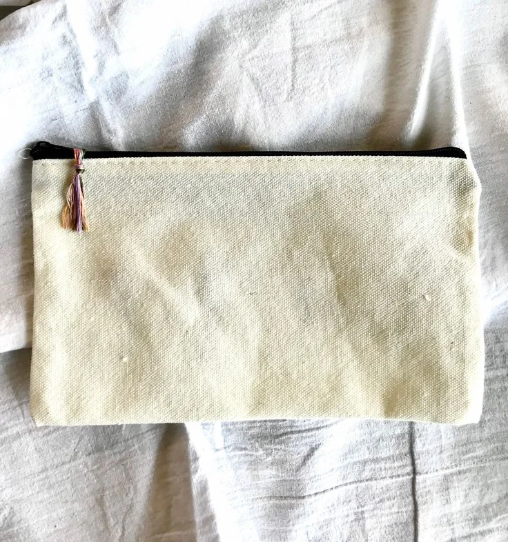 Wildflowers Hand Embroidered Canvas Pouch with Zipper Cosmetic Bag Pencil Case Wallet Toiletry Bag