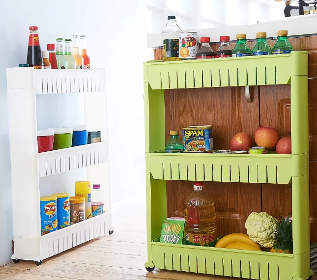 
Slide Out Storage Tower Folding 3 Tier Rolling Castor Trolley Spice Rac 