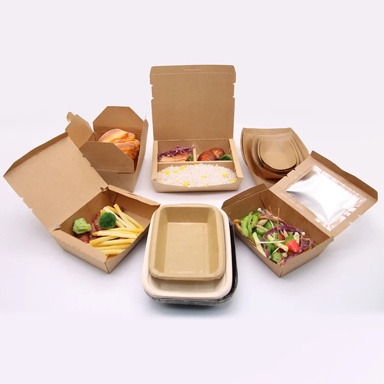 Custom eco disposable kraft restaurant chinese noodle packaging chicken togo containers take away lunch packing paper food box