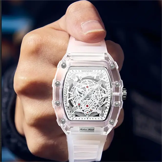Hot Sale Fashion  Transparent Rectangle Case Quartz Watch for Men