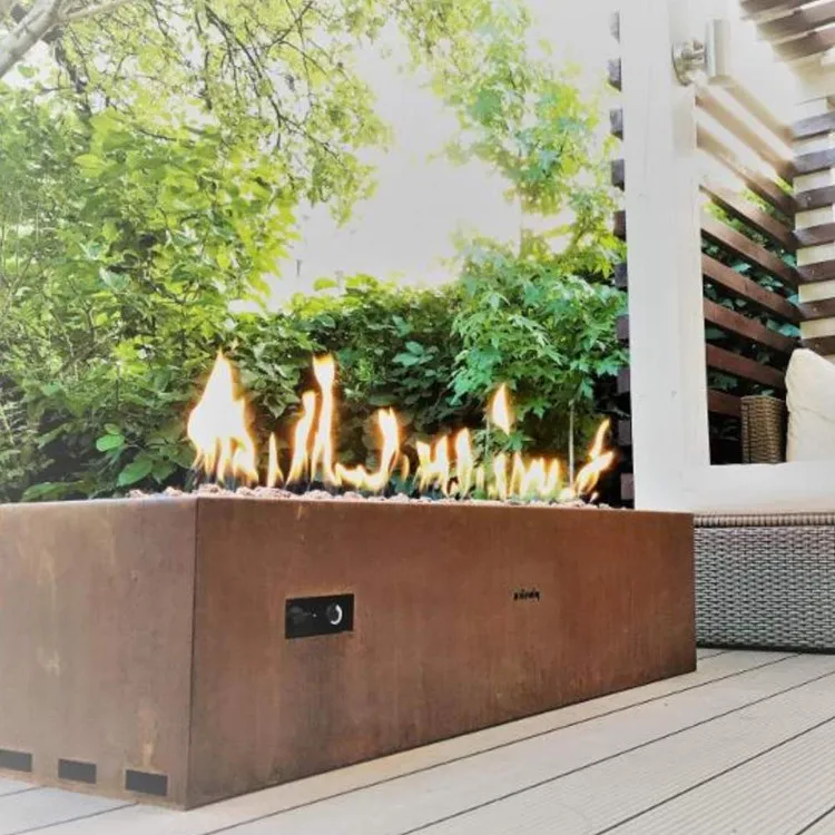 new outdoor garden no smoke natural gas firepit table patio corten steel modern huge propean fire pit with glass