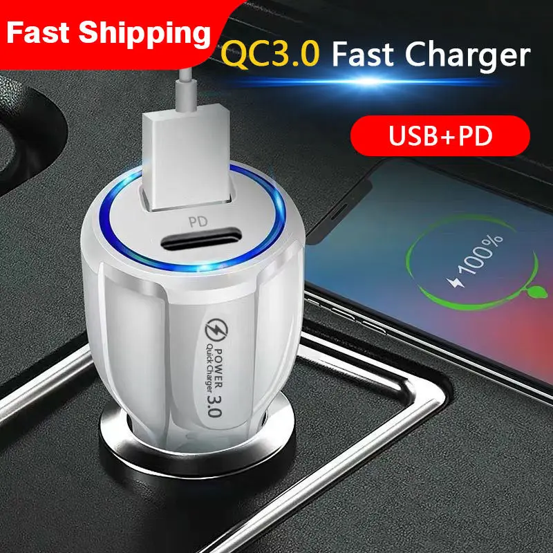 Worldwide Custom Logo Box Package 2 in 1 Quick Charge Home Travel Wall Dual Usb Type C PD Car Charger