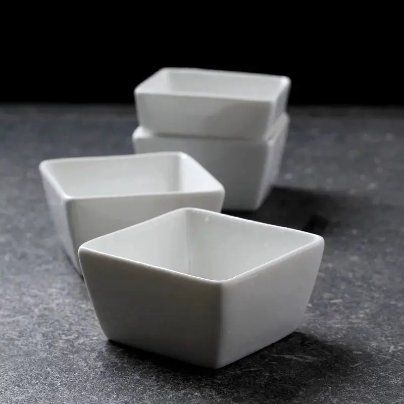 Hot sale household kitchenware 120 ml square white ceramic rice bowl