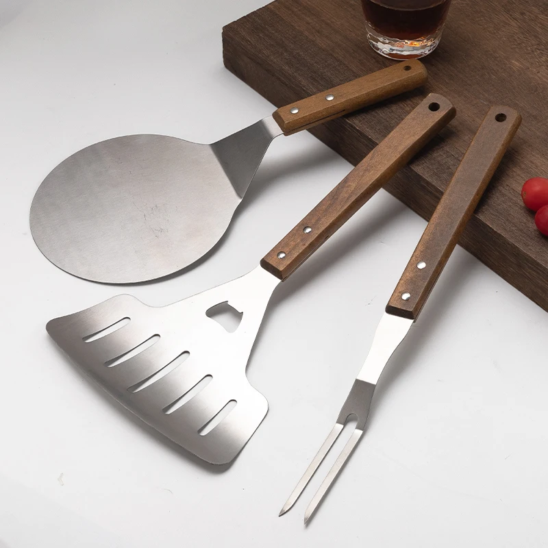 Набор мини-лопаток из нержавеющей стали с деревянной ручкой