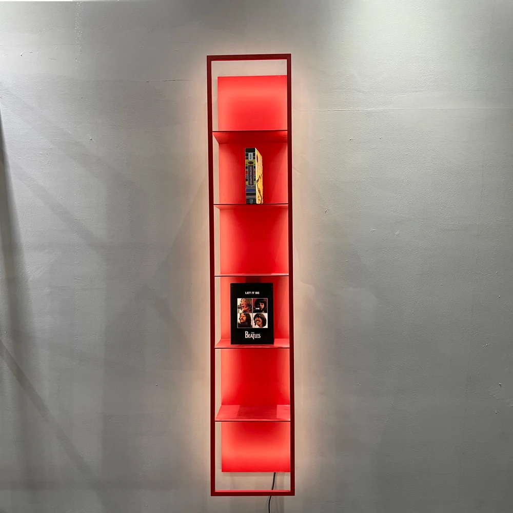 LED Book Shelf / red  Wine cabinet wall shelf with LED Light Display wall mounted Interior Decorative