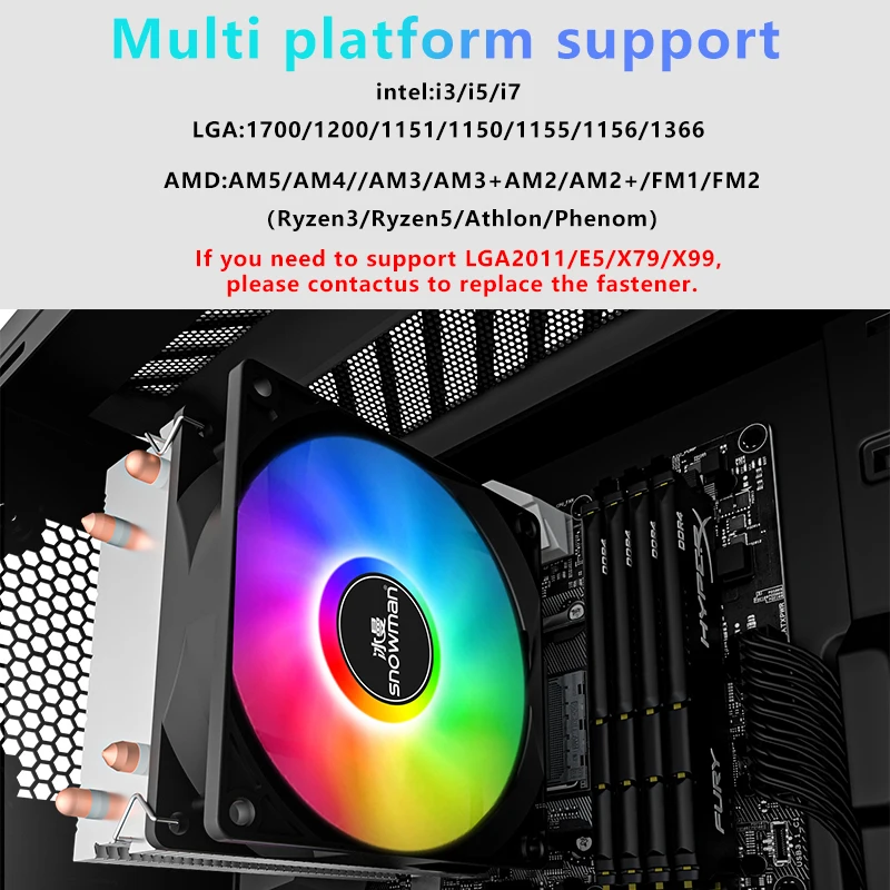 SNOWMAN New Design Colorful LGA 2011 1366 115X 1700 CPU Cooler  AM4 AM5 Cooler CPU Cooing Fan  for Desktop