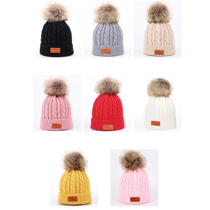 
In stock pompoms children accessories knitted winter hats kid beanie hats 5-12years 