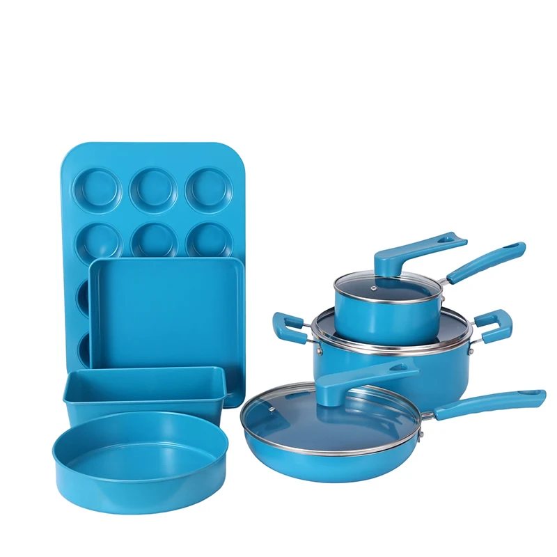 Factory Price Bakeware Baking Set Bule Kitchen Soup Pot Cookware Sets Granite Aluminum