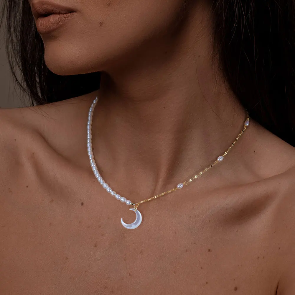 Jiangyuan 14K Gold Plated Chain Choker Pearl Necklace 925 Sterling Silver Baroque Natural Freshwater Pearl Necklace