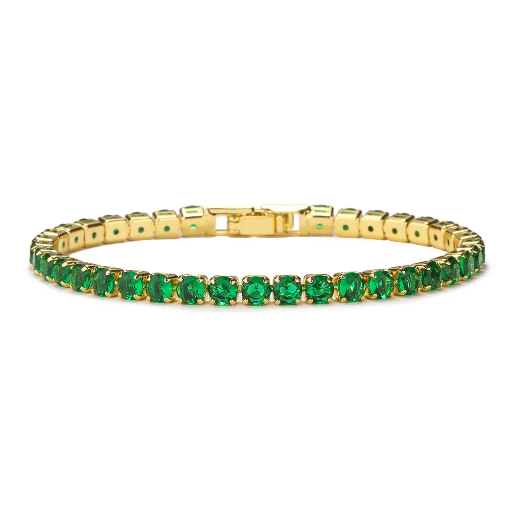 European Fashion Exquisite Female Jewelry Emerald Cubic Zirconia Tennis Bracelet Iced Out Emerald Tennis Chain Bracelet