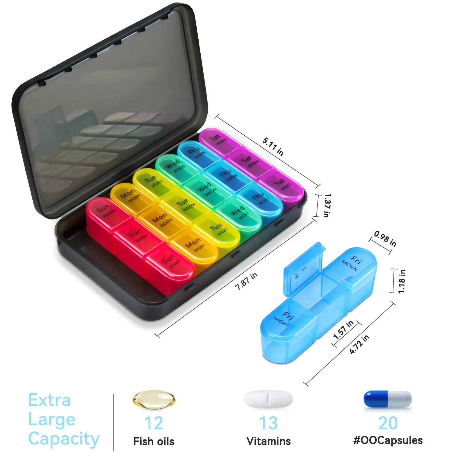 Factory Large Capacity 7 Days Plastic Portable  Pill Box For Breakfast Lunch And Dinner Pill Storage Case