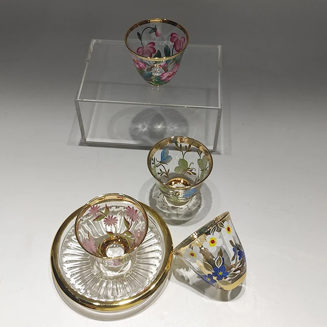 12Pcs Very Small Clear Blue And Gold Arab Coffee Cup 3Oz Espresso Coffee Cup Turkish Arabic Cawa Cup Without Handle In Glass